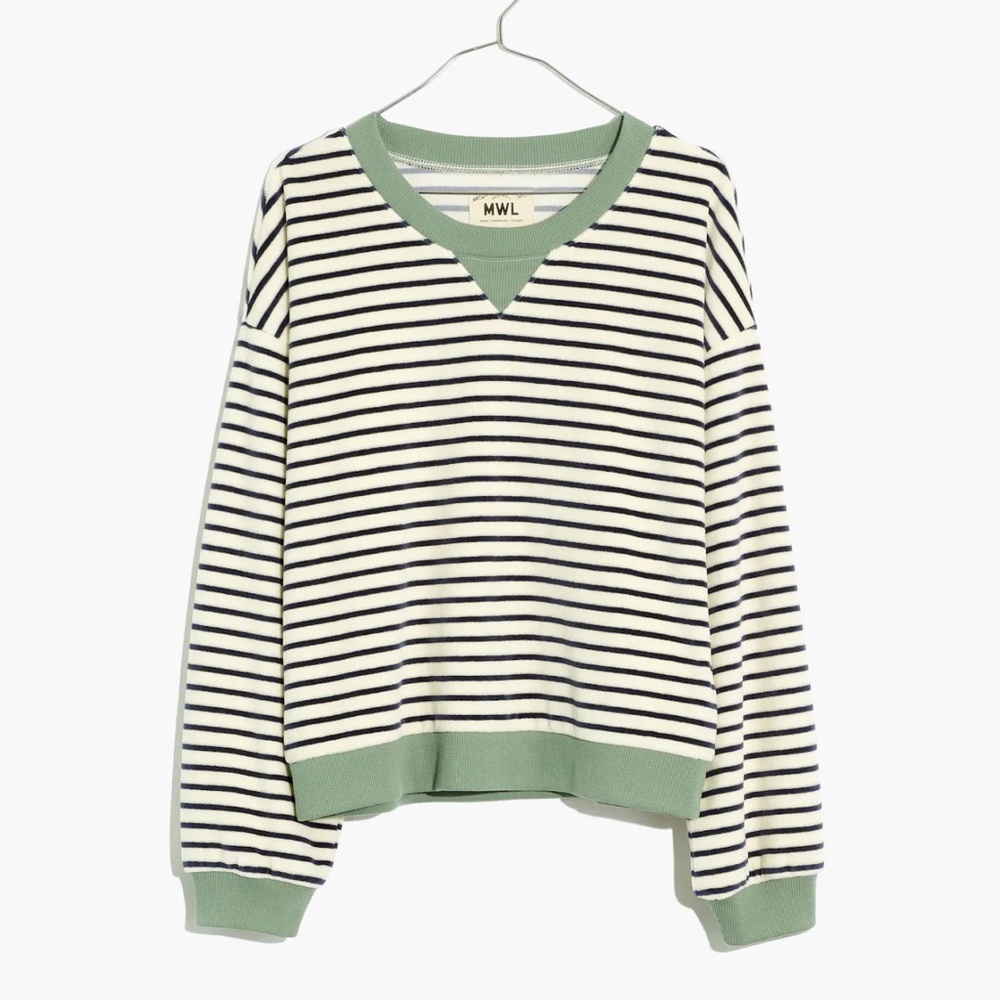 Madewell MWL Velour Crewneck Sweatshirt in Stripe